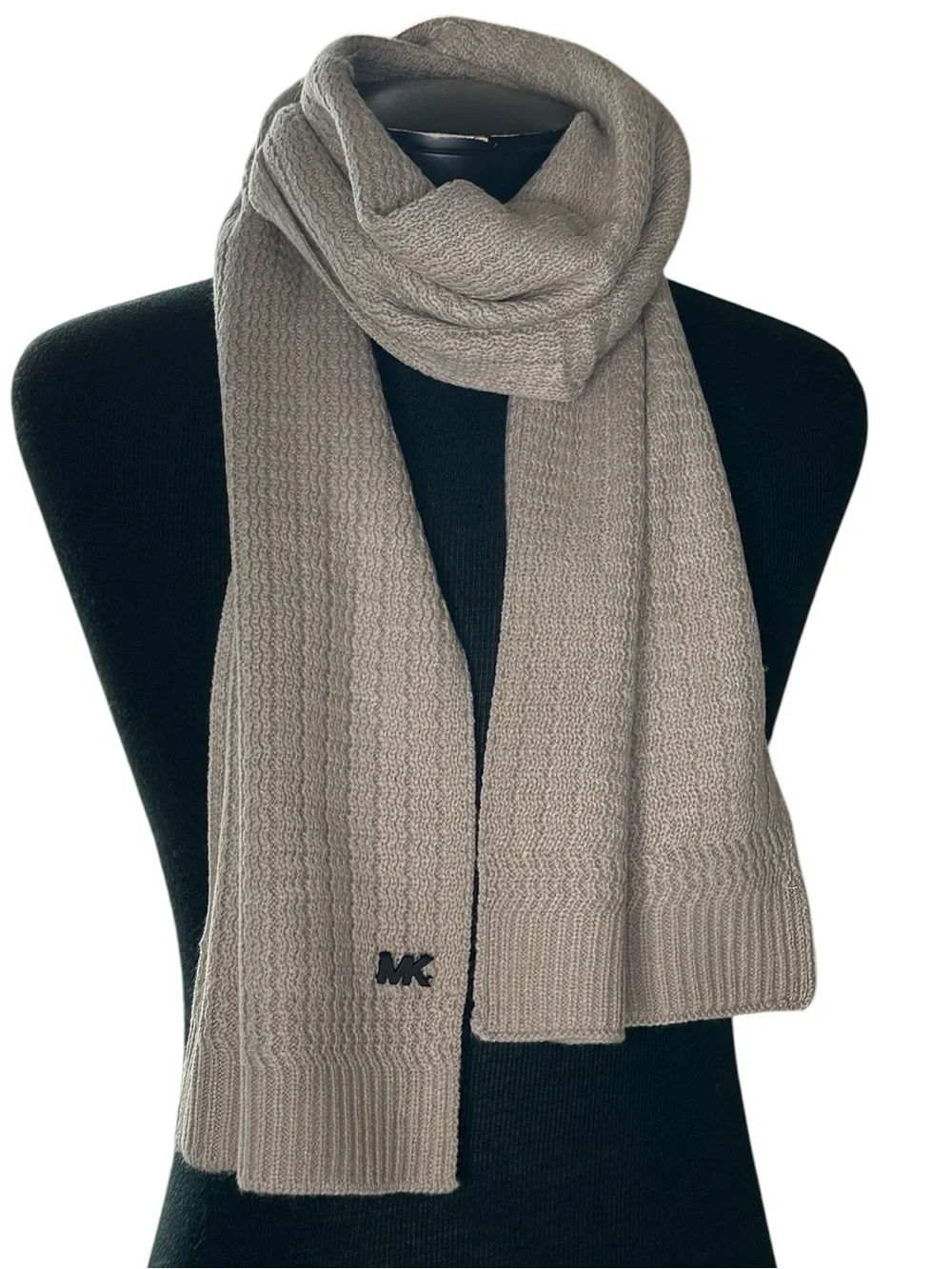Michael Kors Taupe Textured Knit Logo Scarf NWT